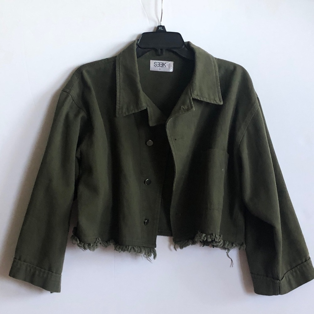 SEEK THE LABEL Army Green Frayed Crop Jacket